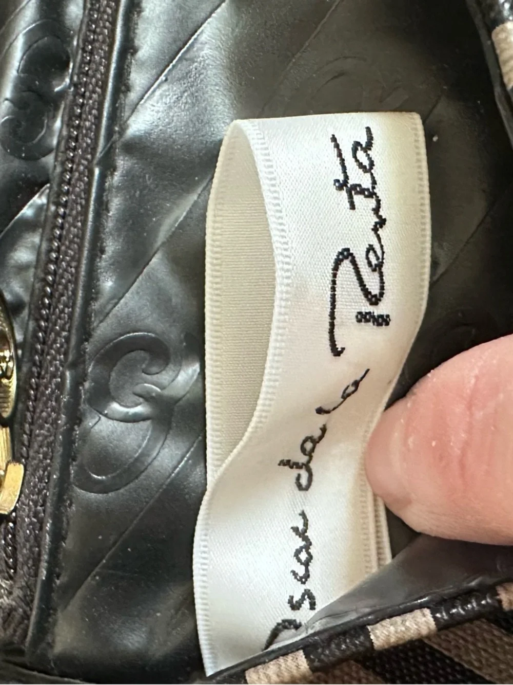 Oscar de la Renta Black and Cream Striped Clutch Makeup Bag